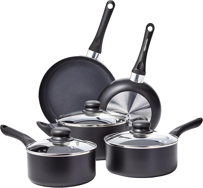 Batterie de cuisine anti-adhésive 8 pièces, Noir