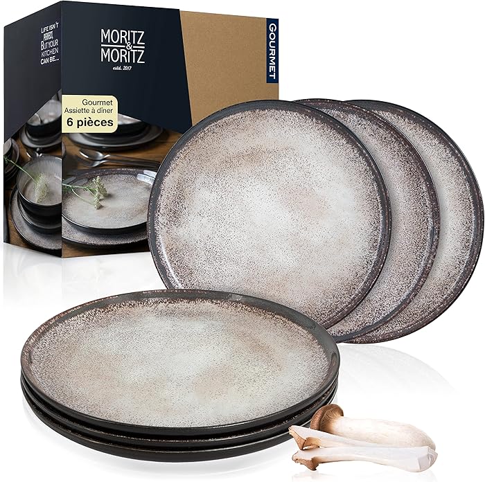 Moritz & Moritz VIDA Beige Dinner Plates for 6 People Porcelain Dishwasher and Microwave Safe Set of 6