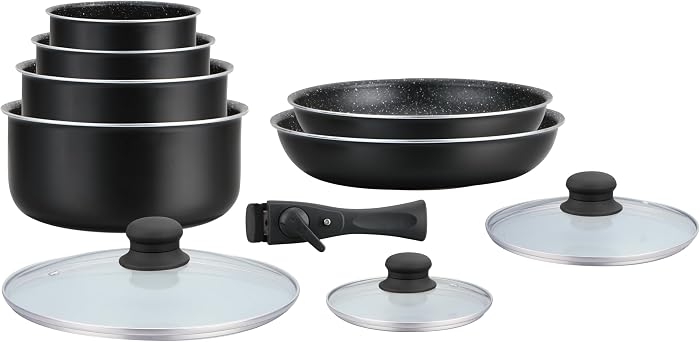 Hagen Batterie de Cuisine 10 Pièces Revêtement Pierre HA04630, Noir