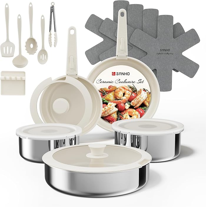 Sanho 21PCS Lot Casserole et Poêle Induction Batterie Cuisine Antiadhésive