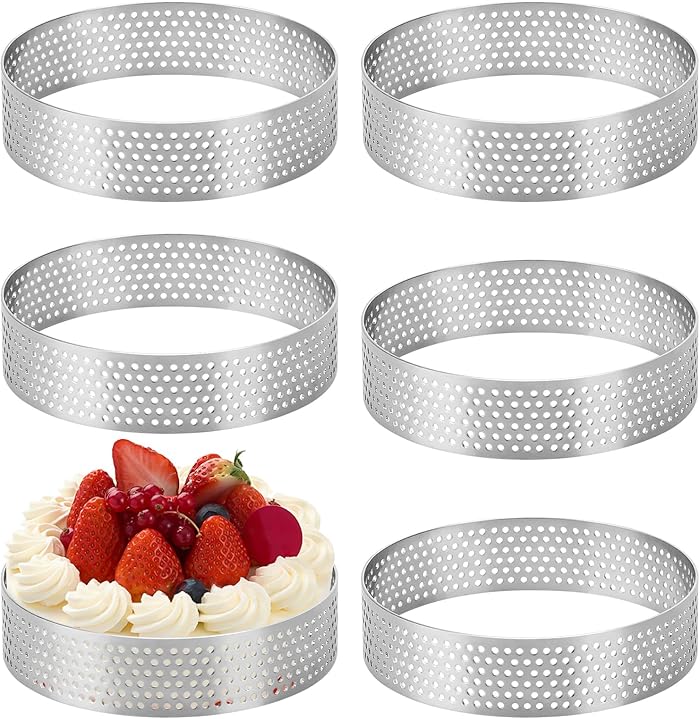 6 Pieces Diameter 8 cm Pastry Circle, Perforated in 430 Stainless Steel, Mini Cake Mould for Mini Pizzas Muffins