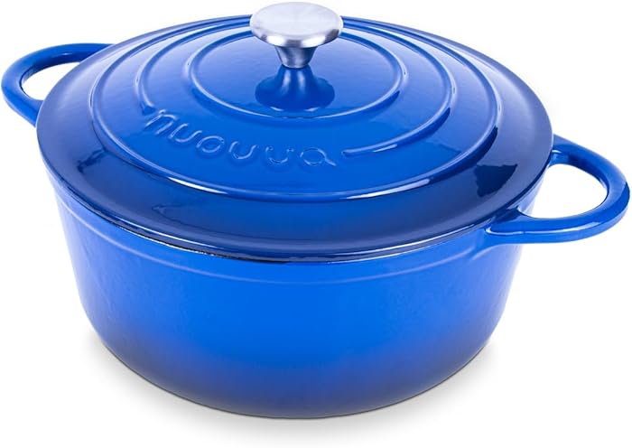 Enamelled Cast Iron Casserole Pot with Lid, Non-Stick, Induction and Oven, 6.1 Liter - Dark Blue by Nuovva