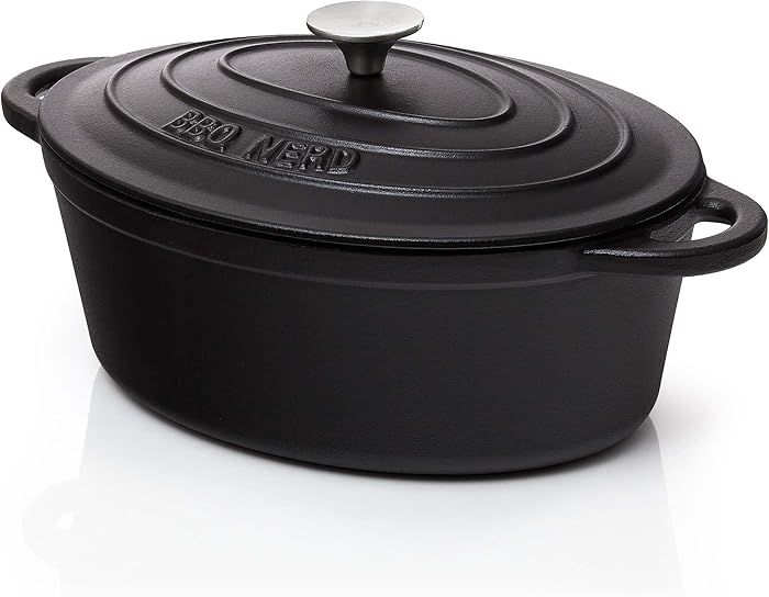 BBQ-Nerd© 6.3 Litre Round Casserole Dish with Lid Cast Iron with Enamelled Coating