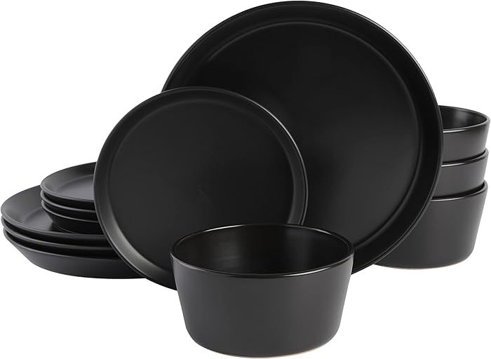 Gibson Soho Lounge Sofia Coupe Crockery Set, Service for 4 People (12-Piece), Black