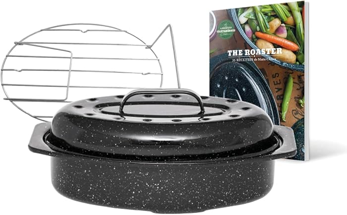 GRANITEWARE Small Enamelled Steel Roaster Casserole Dish with Stainless Steel Grill + Recipe Book