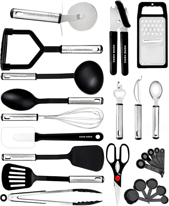 Home Hero Kitchen Utensil Set Non Stick Heavy Duty (Nylon Utensils, 25 Pieces)