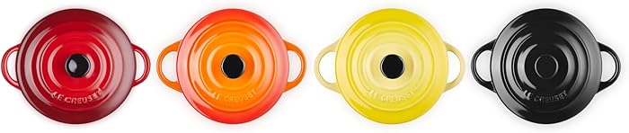 Le Creuset Set of 4 Mini Round Ceramic Casserole Dishes, Ï†10 cm, 200 ml, Fire and Flames
