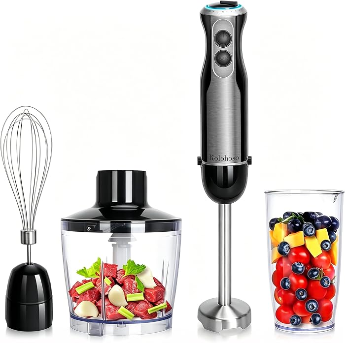 1500W Mixeur Plongeant Puissant 4 en 1 avec Mode TURBO & 20 Vitesses | Mixer Plongeur Lames en Acier Inoxydable Mixeur à Main Anti-Éclaboussures Fouet Verre Doseur 600 ml & Hachoir pour Smoothies