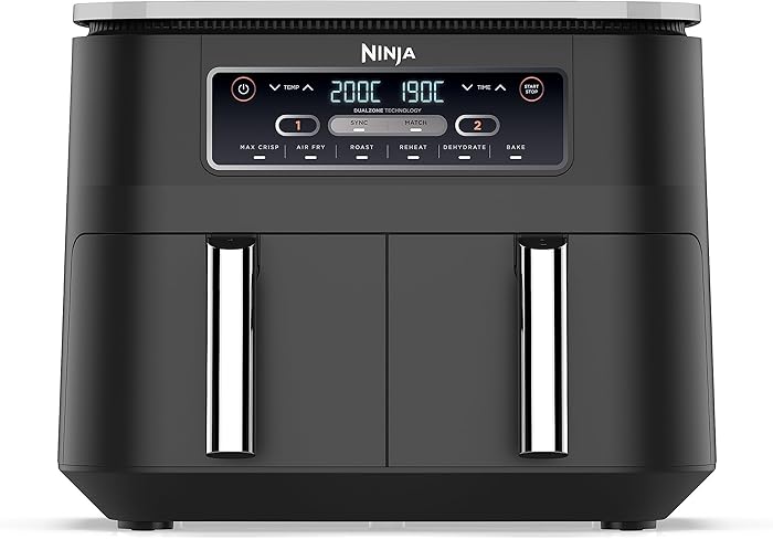 NINJA Foodi Dual Zone Airfryer Digital, 2 Drawers, 7.6L, 6-in-1, Oil Free, Air Fry, Max Crips, Roast, Bake, Warm, Dehydrate, Non-Stick, Dishwasher Safe Baskets, Black AF300EU