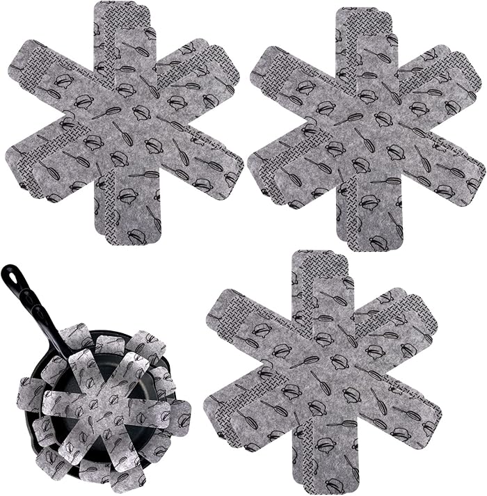 Set de 9 protections poêles et casseroles anti-rayures 26/36/38 cm gris