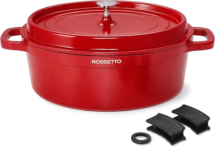 ROSSETTO 10.6L Oval Casserole Dish Cast Aluminium, Non-Stick Ceramic Coating, Lid with Flavour Nubs, Suitable for All Heat Sources Including
                                                                    Induction and Oven up to 220° (38 cm, Red) 