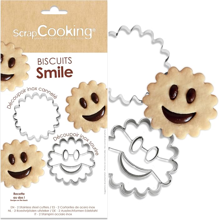 ScrapCooking - 2 Découpoirs à Biscuits « Smile » - Emporte-Pièces Sourire en Inox - Kit Moules pour Petits Gâteaux - Tartelettes Sablé Chocolat