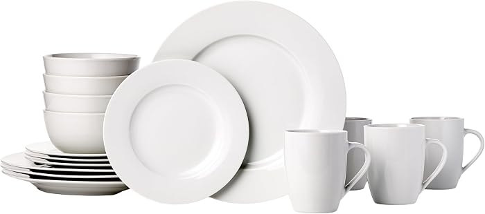 Amazon Basics 16-Piece Dinner Set for 4 People, White