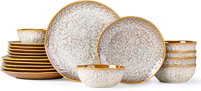Service de vaisselle en grès 6 ou 18 pièces bords ondulés, résistant aux chocs et rayures