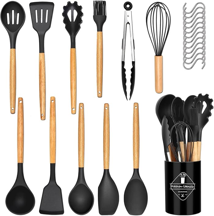 Set de 24 ustensiles de cuisine manches en bois
