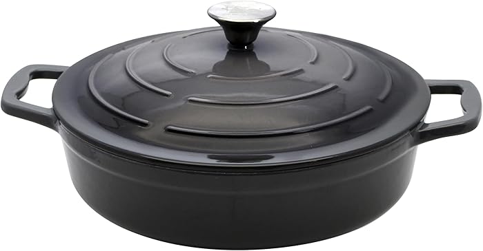 Elo 3382826 cocotte en fonte émaillée antiadhésive basse avec couvercle, gris classique