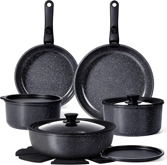 GiPP 15 PCS Batterie Cuisine en CéRamique AntiadhéSive et Poignee Amovible