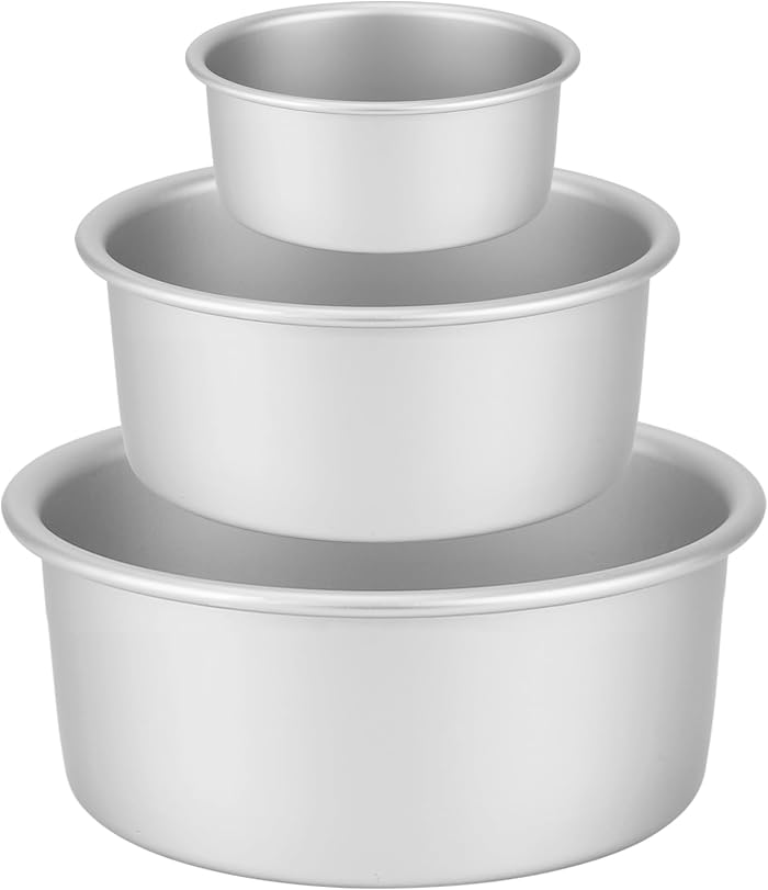 Ensemble de 3 moules à gâteau ronds (Ø 10/15/20 cm), moule layer cake professionnel en aluminium anodisé avec fond amovible, argenté